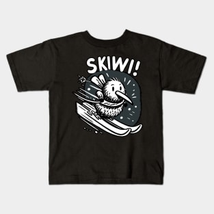 Skiing Skiwi Scarf Kiwi Bird (Back Print) Kids T-Shirt